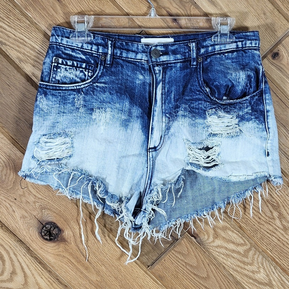 Garage Denim Shorts Womens 7? Distressed Acid Wash High Rise Blue